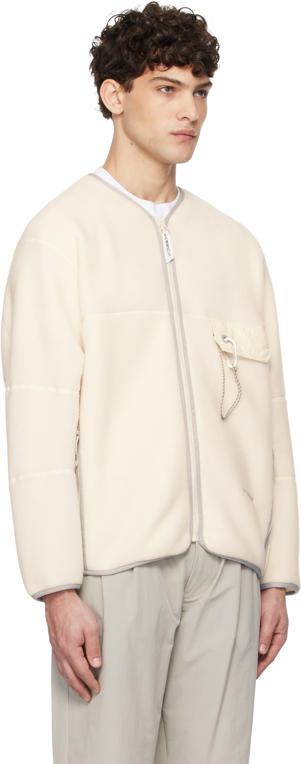 and wander Off-White Wool Fleece Cardigan