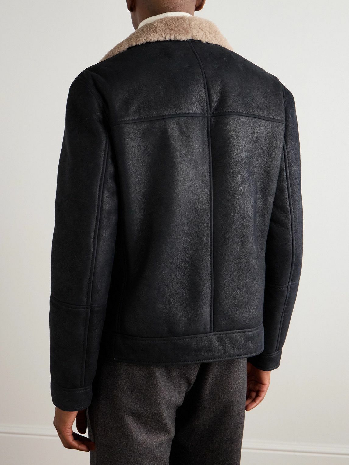 Brunello Cucinelli - Double-Breasted Shearling Biker Jacket - Black