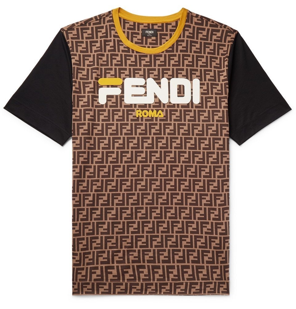 Fendi - Logo-Appliquéd Printed Cotton-Jersey T-Shirt - Men - Brown 