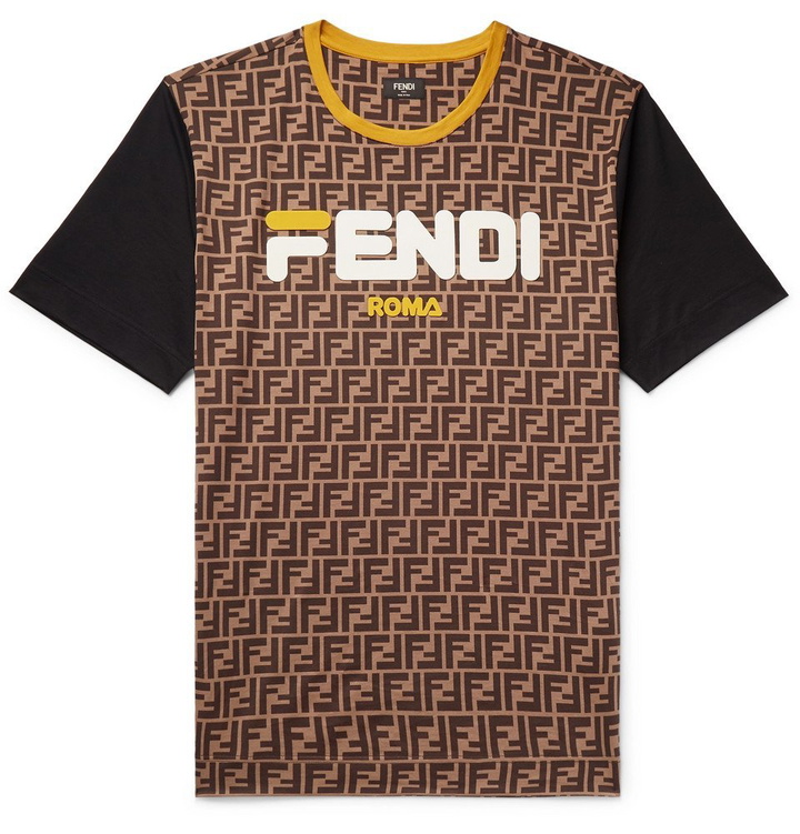 Photo: Fendi - Logo-Appliquéd Printed Cotton-Jersey T-Shirt - Men - Brown