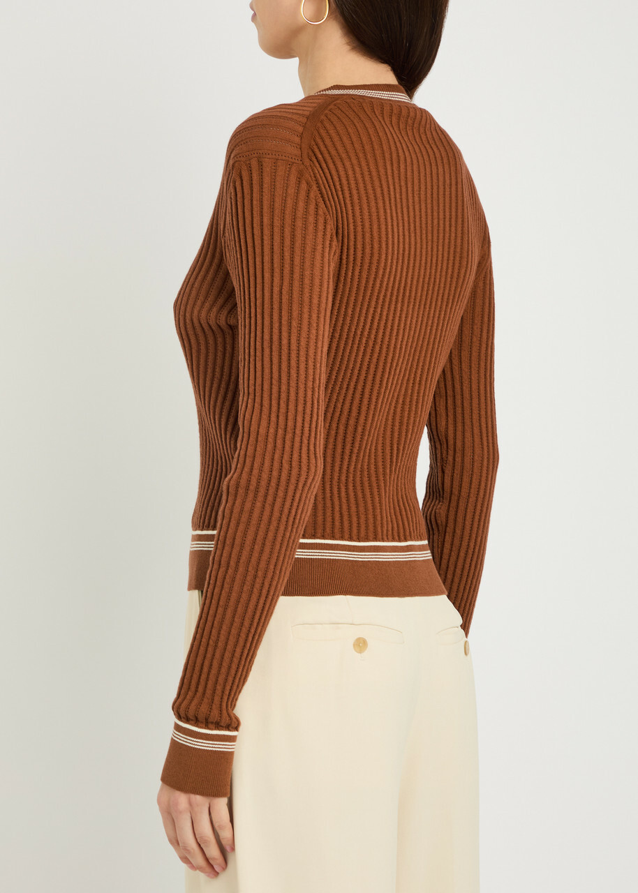 Tods Striped Trims Cotton-knit Cardigan Terracotta