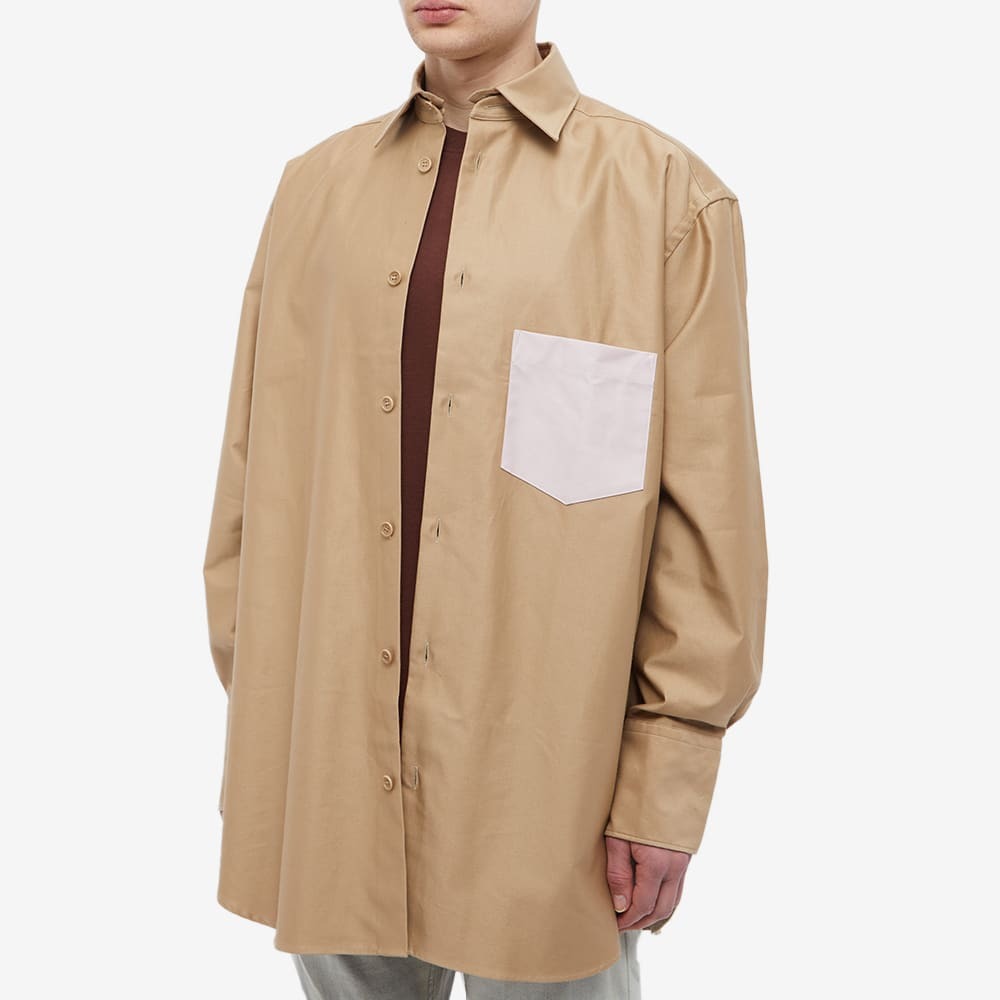 JW Anderson Men's Contrast Patch Pocket Oversized Shirt in Beige