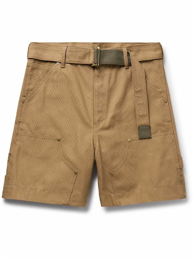 Photo: Sacai - Carhartt WIP Wide-Leg Belted Cotton-Canvas Shorts - Brown