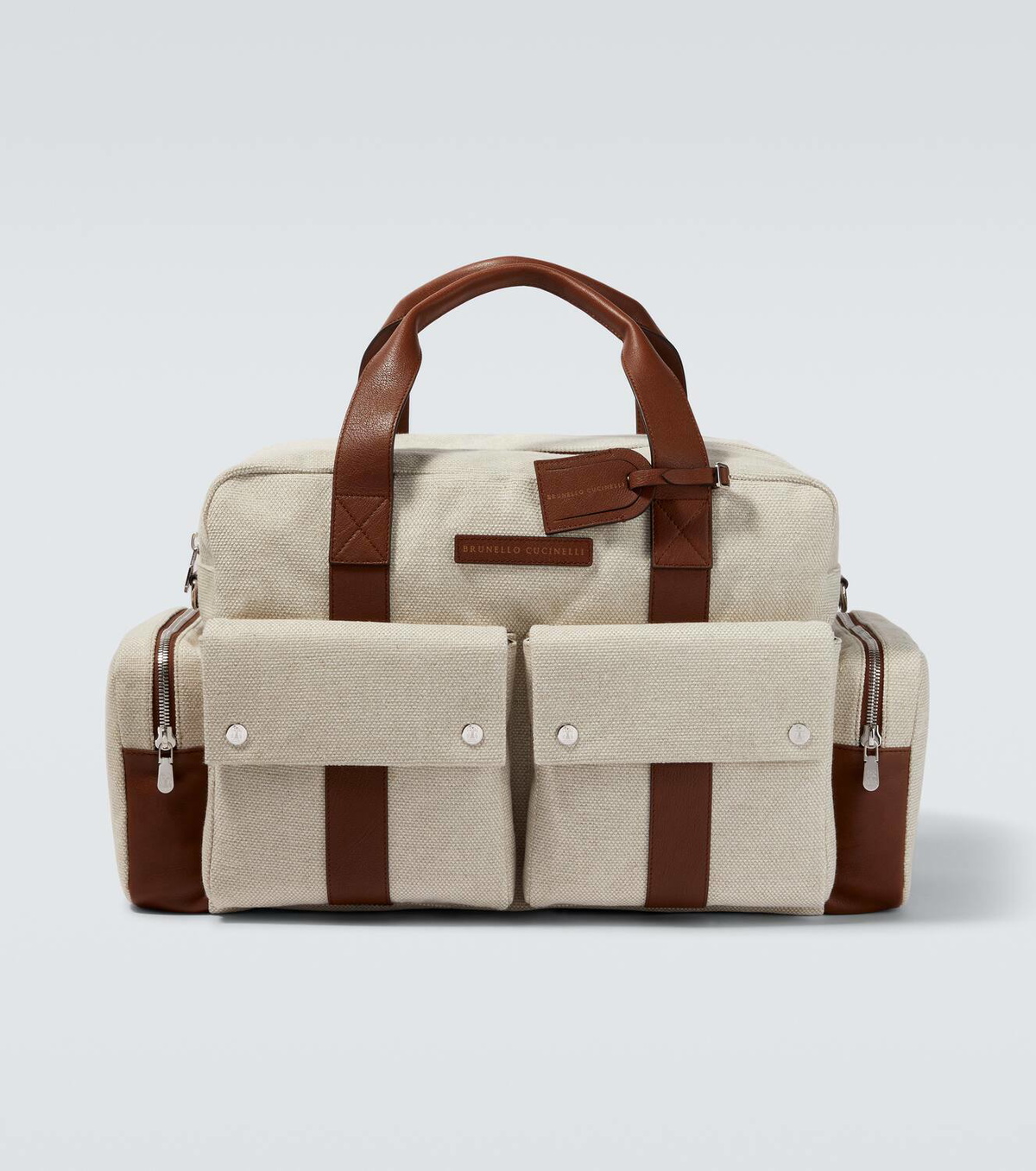 Brunello Cucinelli Leather-trimmed canvas duffel bag