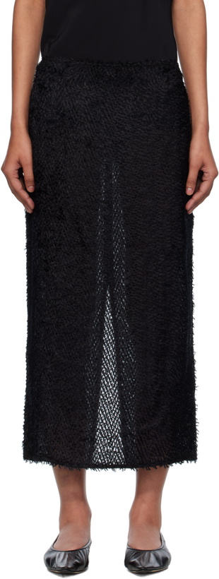 Photo: St. Agni Black Feathered Silk Midi Skirt