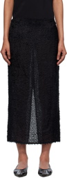 St. Agni Black Feathered Silk Midi Skirt