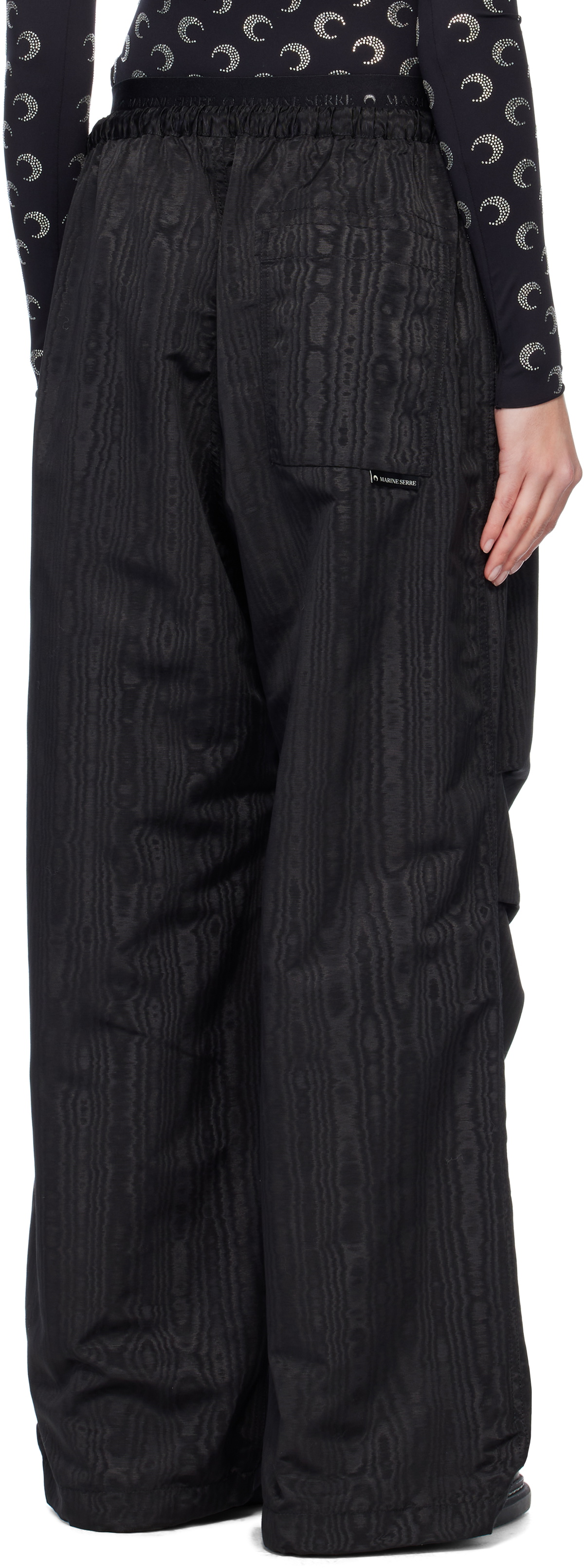 Marine Serre Black Recycled Moiré Parachute Trousers Marine Serre