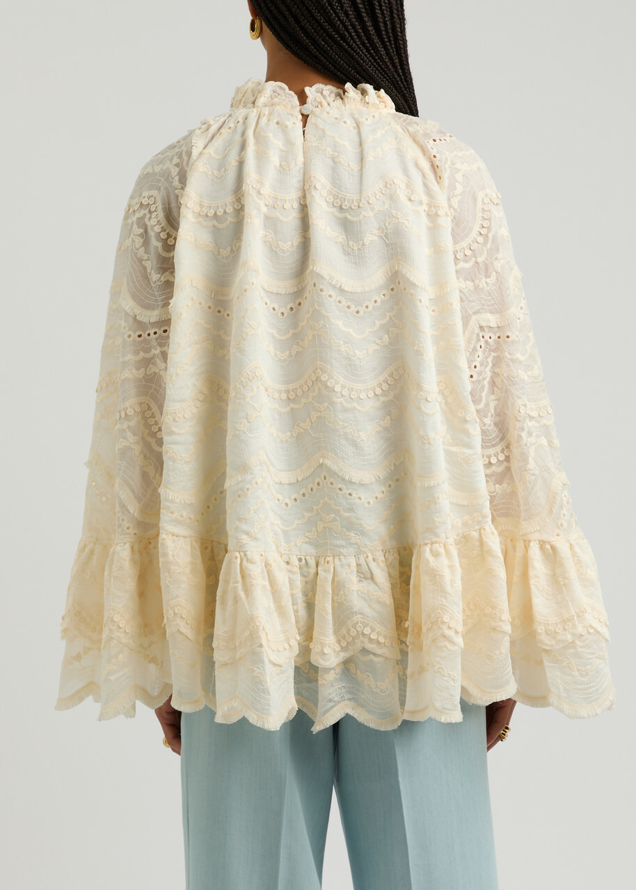 Lug Von Siga Kirke Embroidered Cotton-blend top Ecru