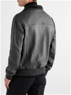 BRIONI - Shearling-Trimmed Full-Grain Leather Bomber Jacket - Gray