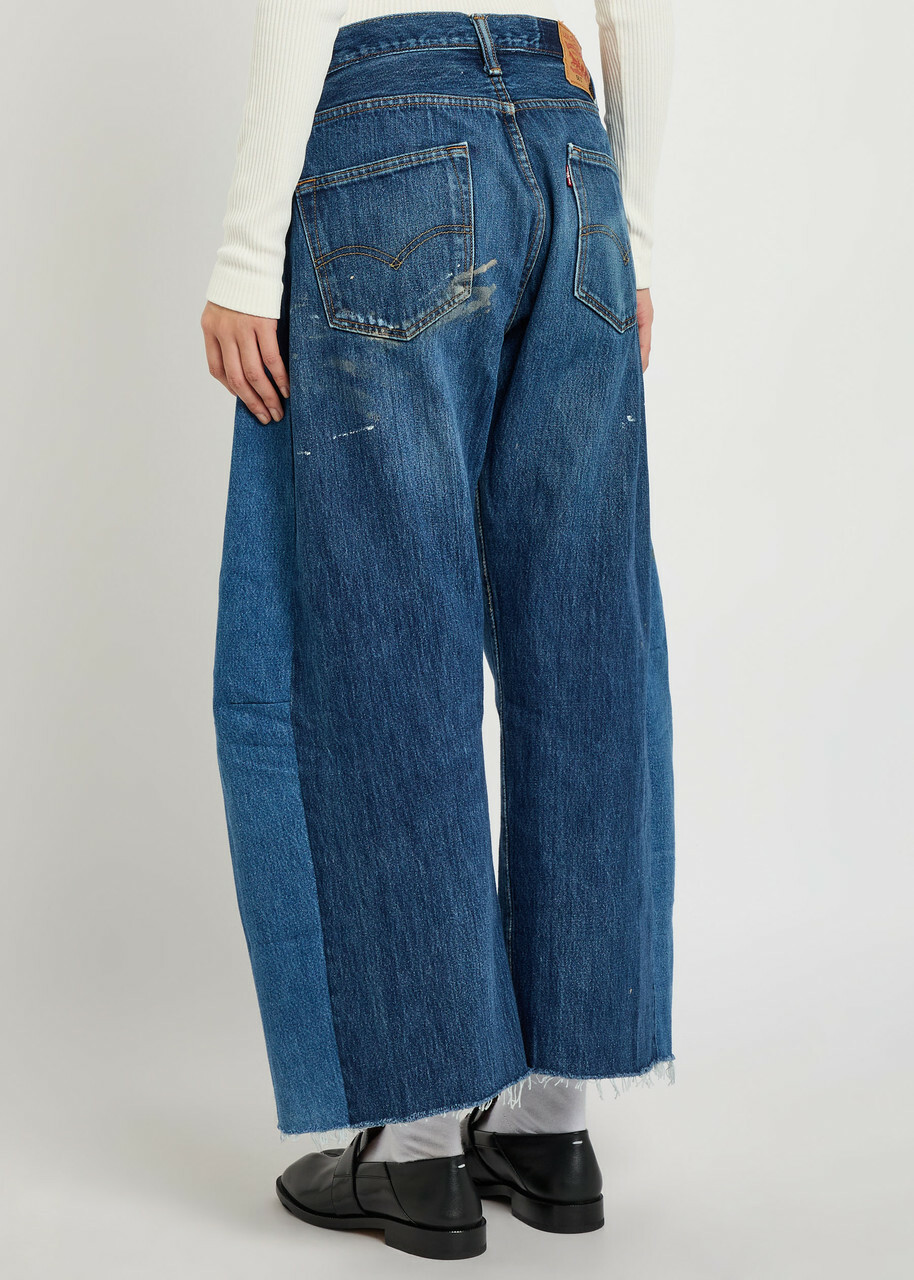B Sides Vintage Lasso Paint-splatter Relaxed Barrel-leg Jeans Indigo
