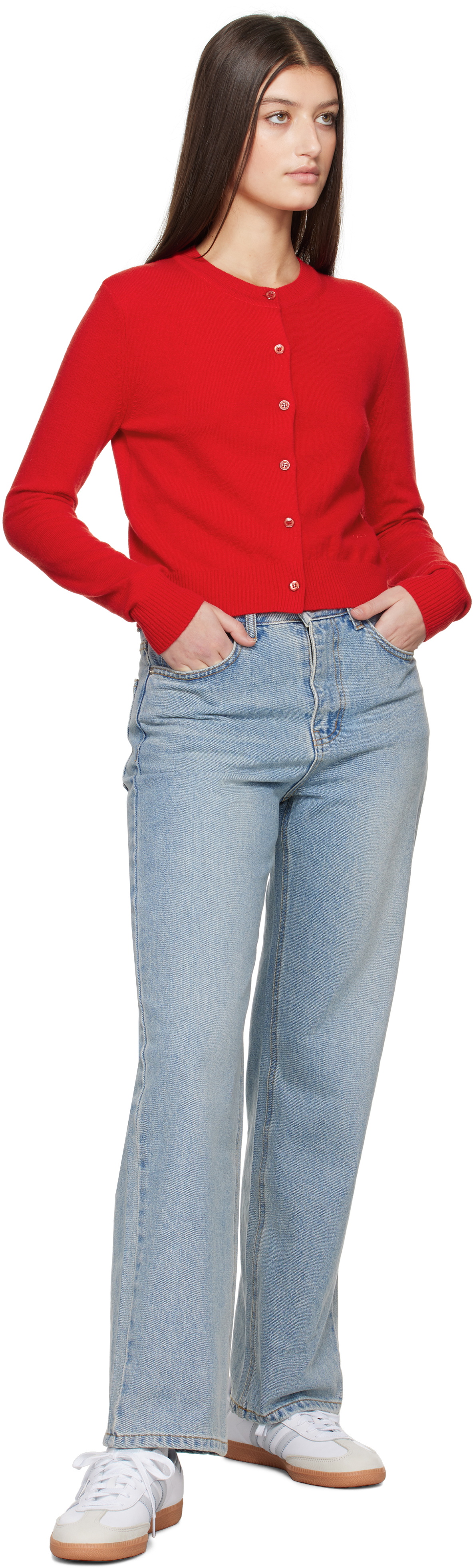 Dunst Red Essential Crewneck Knit Cardigan