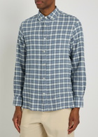 Officine Générale Arsene Checked Waffle Stretch-cotton Shirt Blue