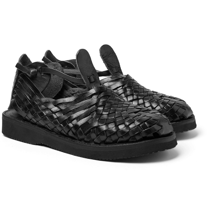 Photo: Yuketen - Cruz Woven Leather Huarache Sandals - Black