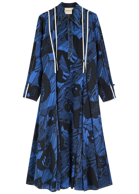 Photo: Lovebirds Judi Printed Silk Midi Dress Blue