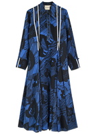 Lovebirds Judi Printed Silk Midi Dress Blue