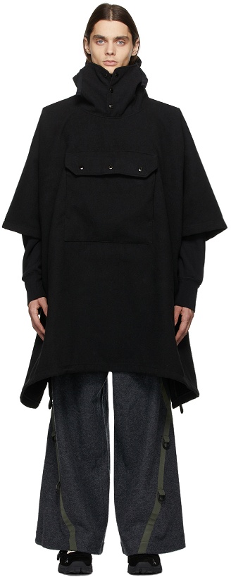 Photo: Engineered Garments Black Hooded Cape Coat