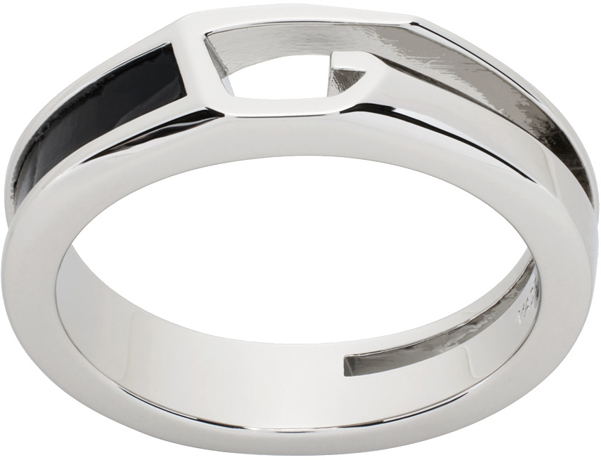 Givenchy Silver & Black Giv Cut Ring