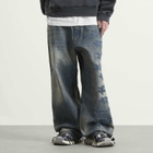 Balenciaga Men's Patch Logo Baggy Jeans in Dirty Grey/Light Bl