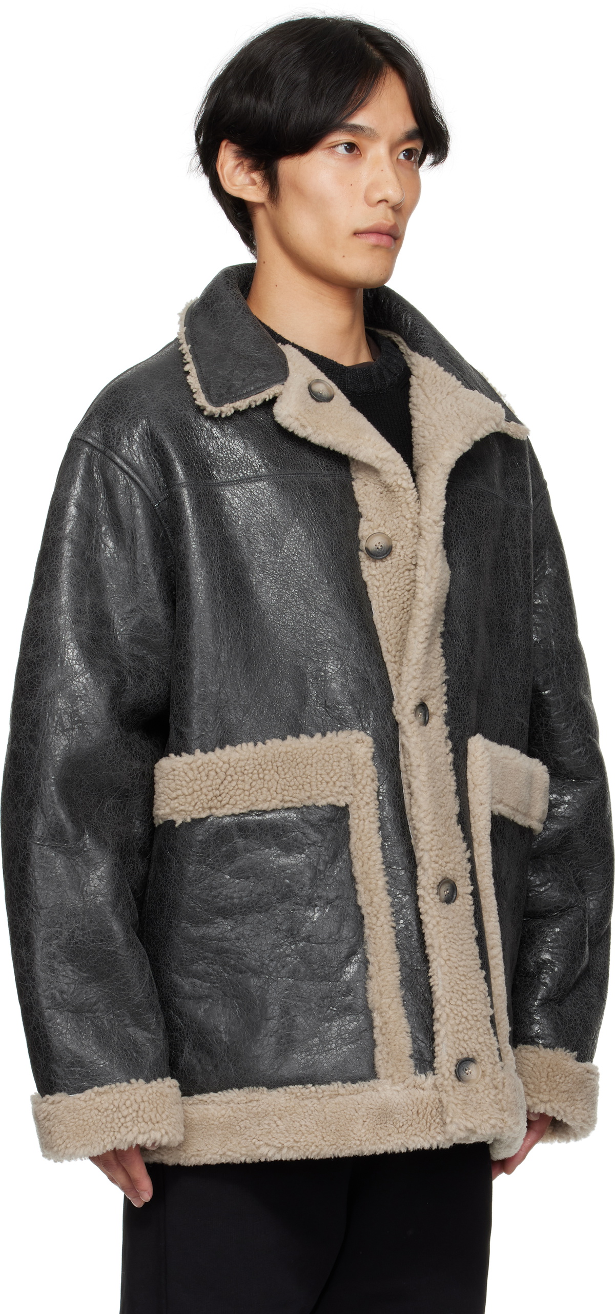 MM6 Maison Margiela Black & Beige Crackled Reversible Shearling