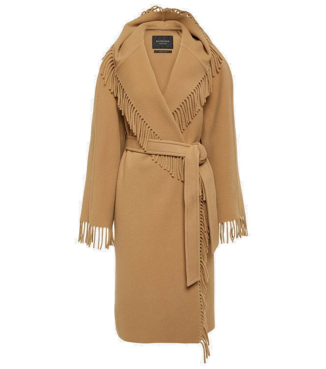 Balenciaga Fringed wool wrap coat Balenciaga