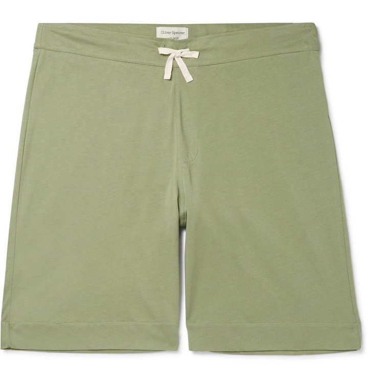 Photo: Oliver Spencer Loungewear - York Supima Cotton-Jersey Drawstring Shorts - Green