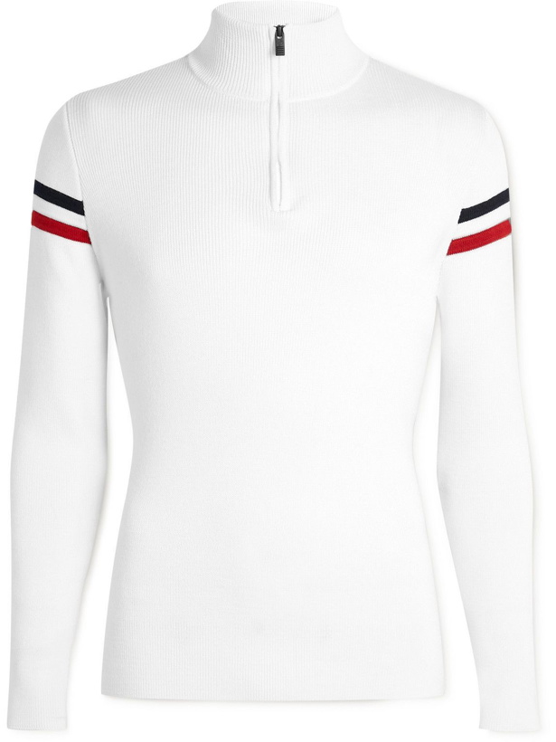 Photo: Fusalp - Striped Ribbed Merino Wool Half-Zip Sweater - White