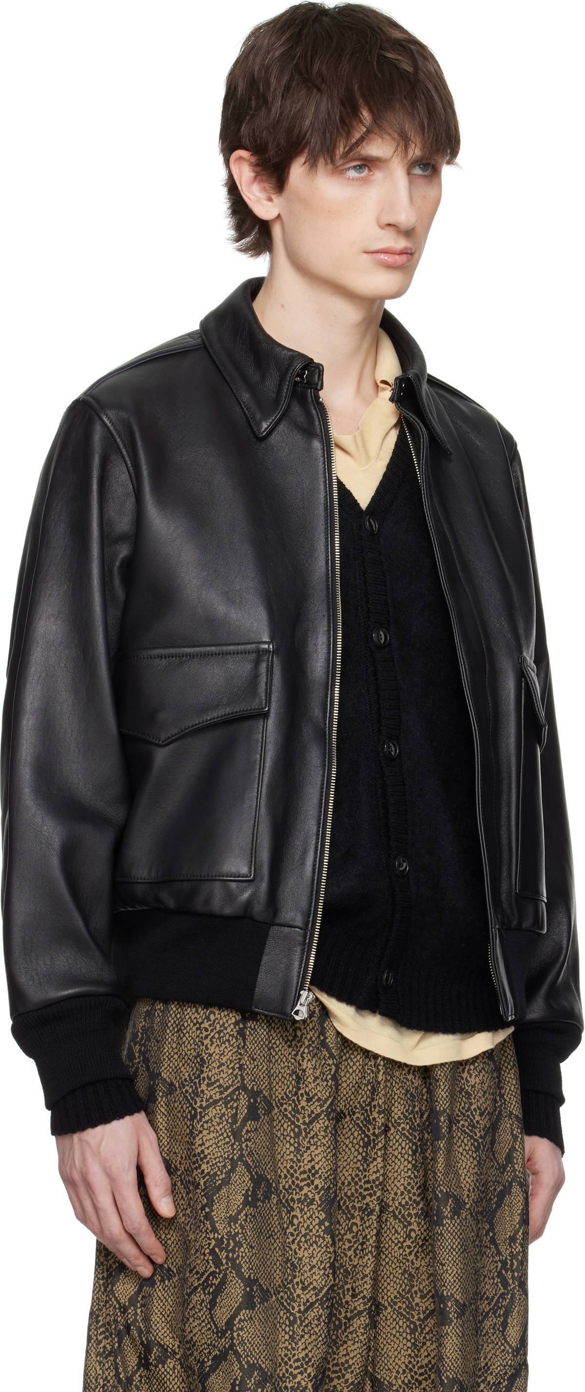 WACKO MARIA Black A-2 Leather Flight Jacket