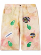 Monitaly - Straight-Leg Embroidered Appliquéd Tie-Dyed Denim Shorts - Multi