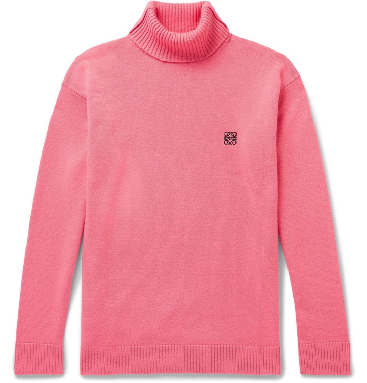 Photo: Loewe - Logo-Embroidered Wool Rollneck Sweater - Pink