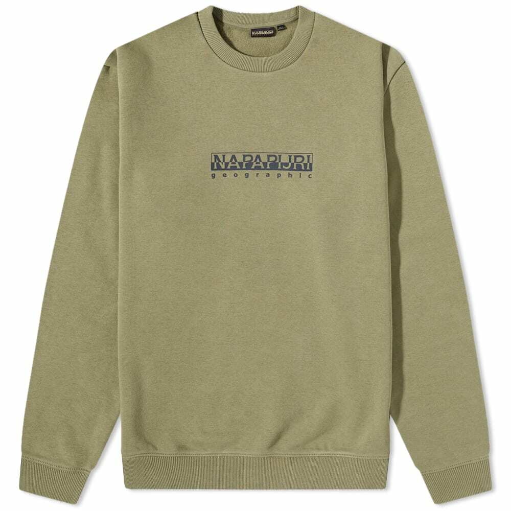 Napapijri Men's Box Logo Crew Sweat in Green Lichen Napapijri