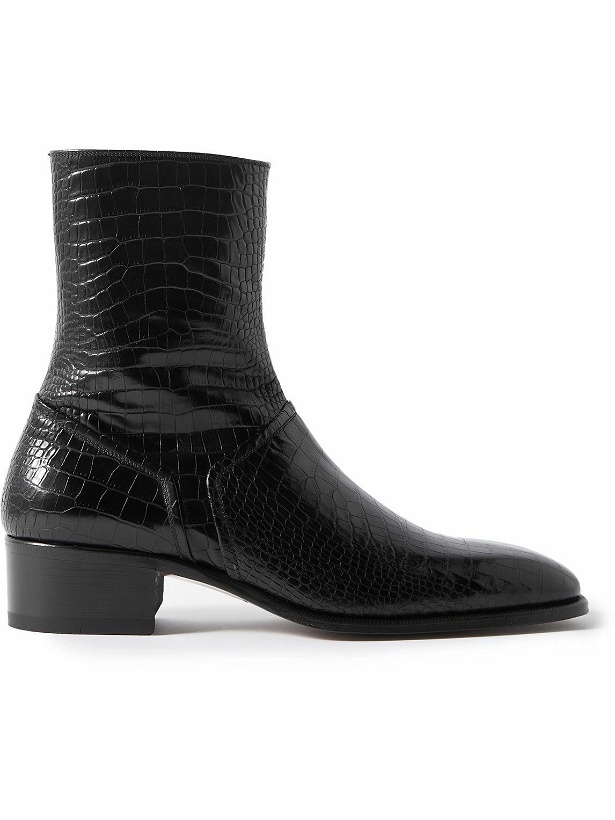 Photo: TOM FORD - Alec Croc-Effect Leather Ankle Boots - Black