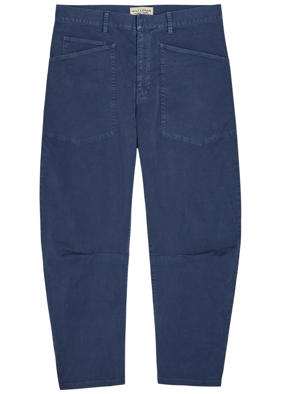 Nili Lotan Shon Barrel-leg Stretch-cotton Trousers Navy