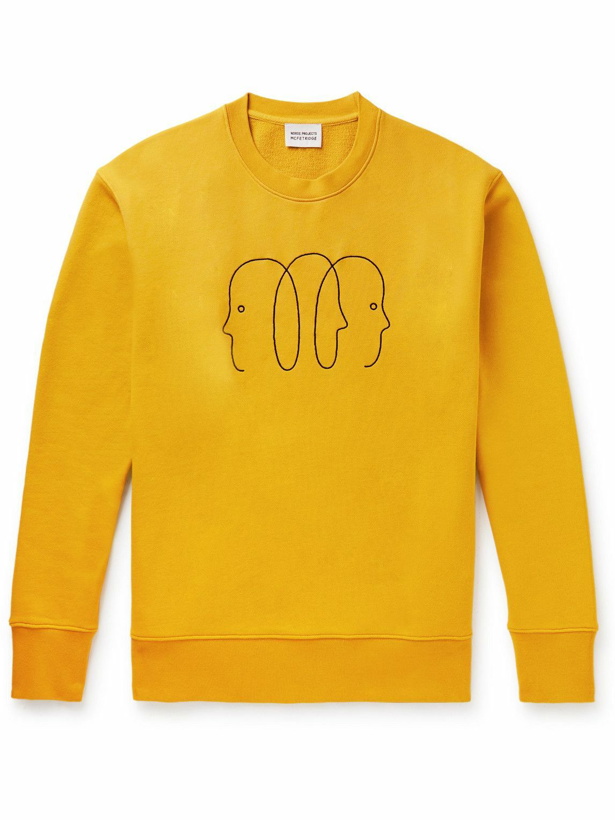 Photo: Norse Projects - Geoff McFetridge Faces Embroidered Organic Cotton-Jersey Sweatshirt - Yellow