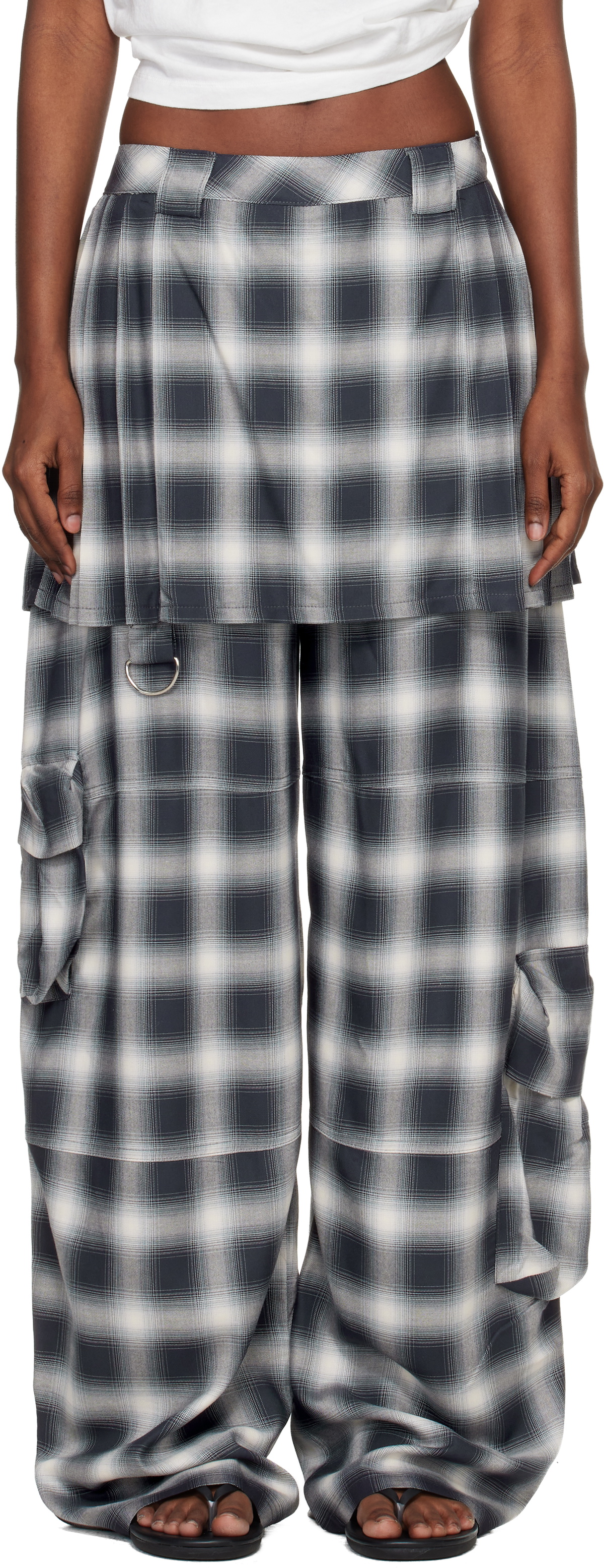 Collina Strada Gray Lightweight Flannel Lawn Skirt Cargo Pants