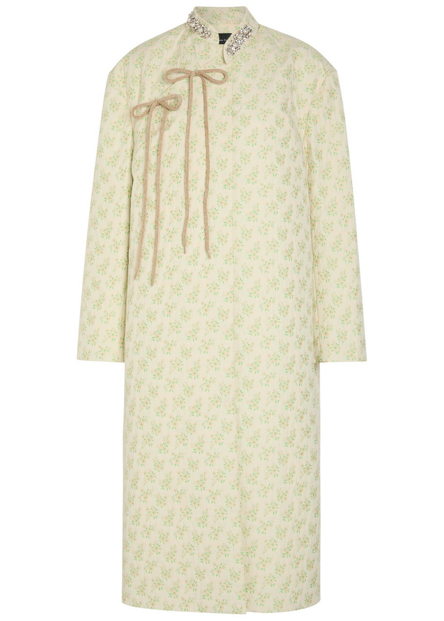Simone Rocha Embellished Floral-jacquard Cotton-blend Coat Green