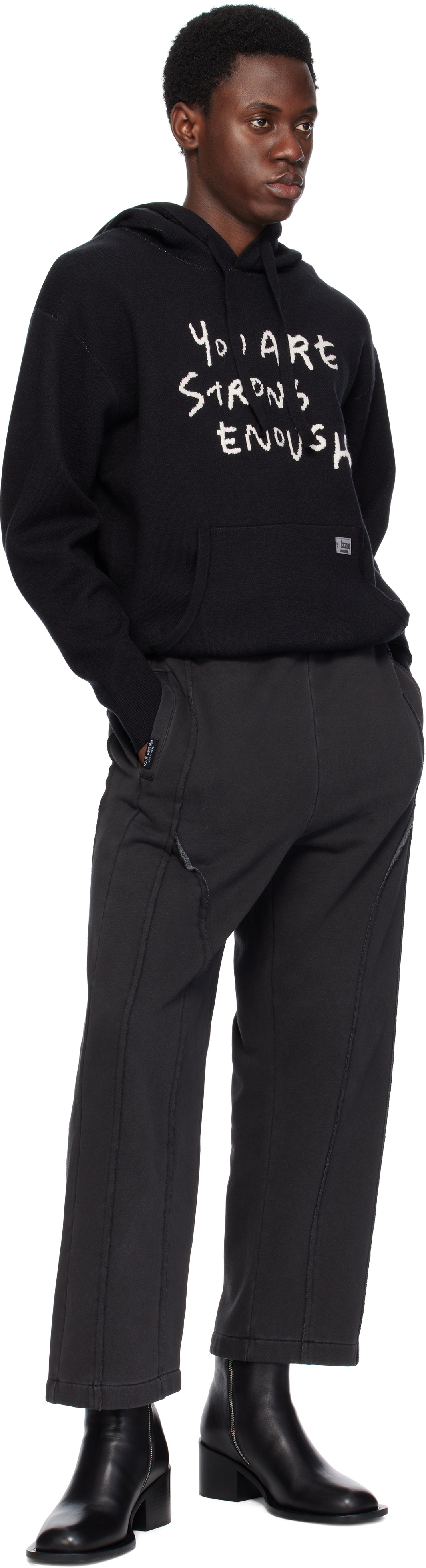 Izzue Black Slogan Knit Hoodie