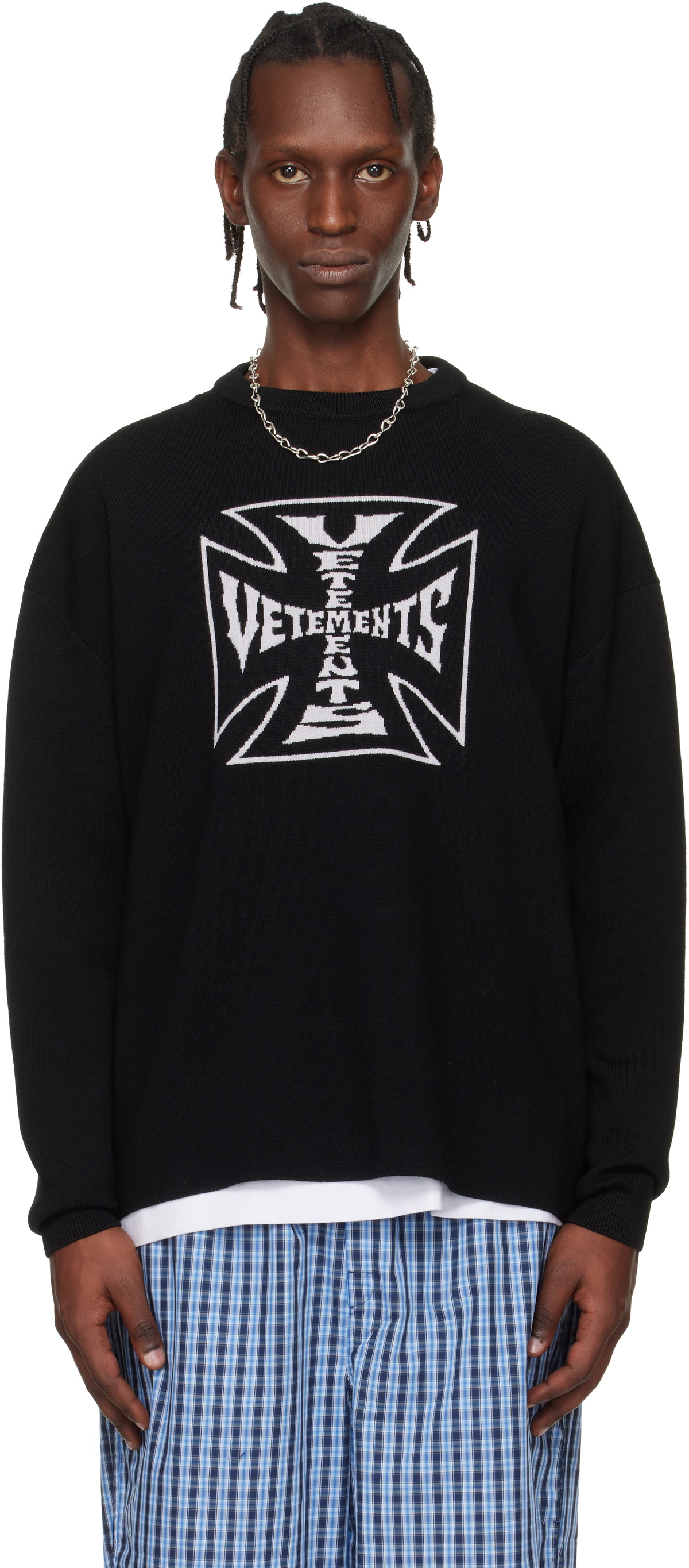 VETEMENTS Black Double Biker Cross Logo Sweater