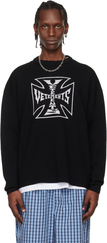 Photo: VETEMENTS Black Double Biker Cross Logo Sweater