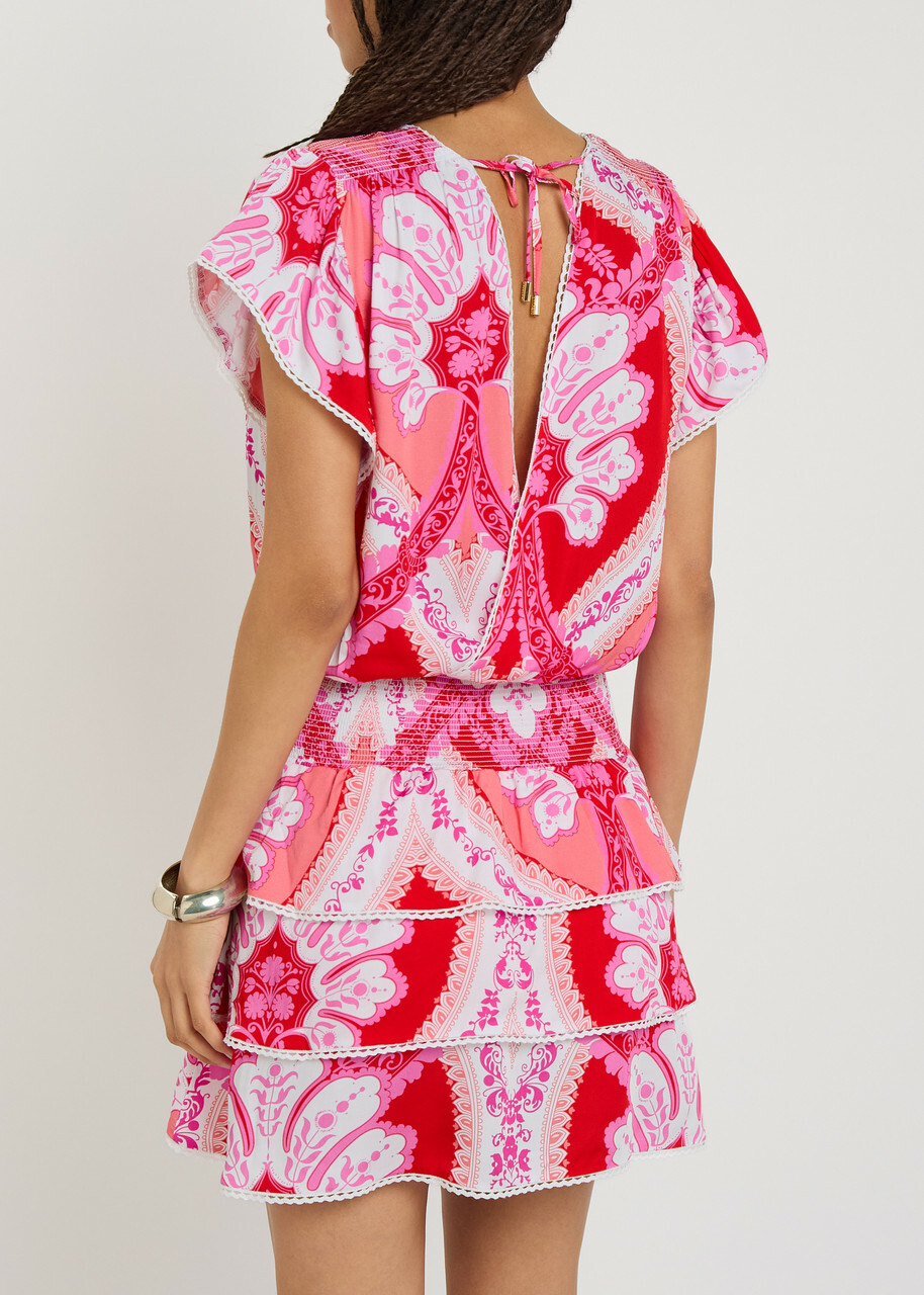 Melissa Odabash Jess Printed Woven Mini Dress Pink