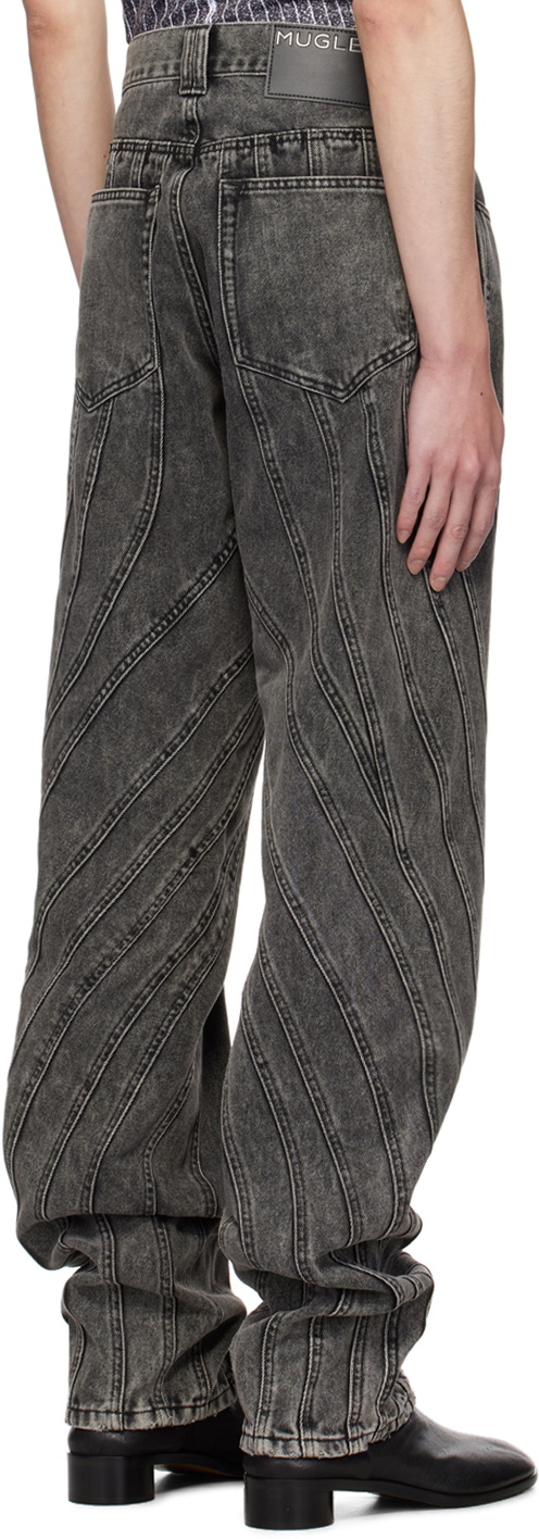 Mugler Black Washed Spiral Baggy Jeans