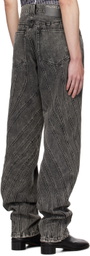 Mugler Black Washed Spiral Baggy Jeans