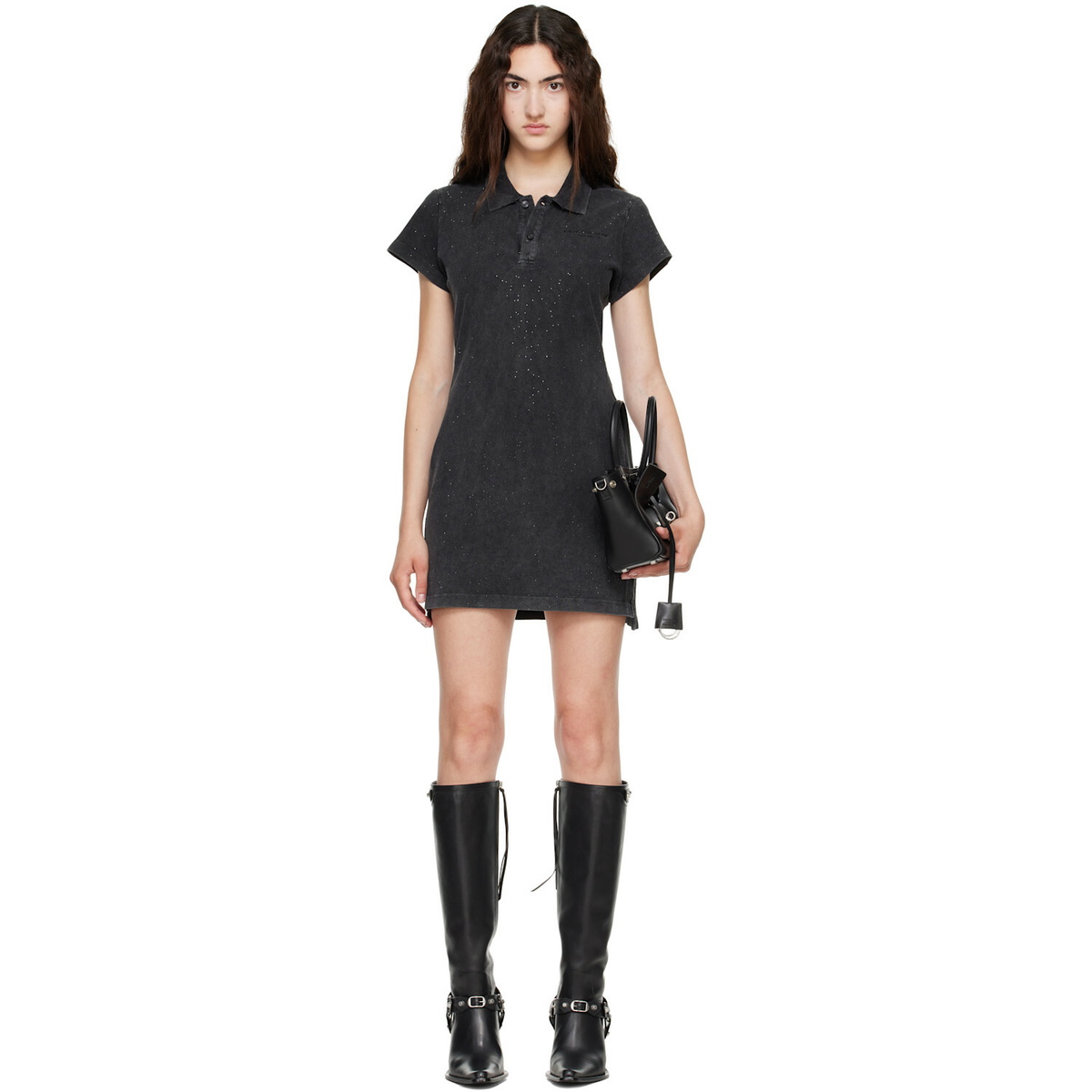ALEXANDER WANG - Fitted Stretch Mini Dress W/ Logo Straps