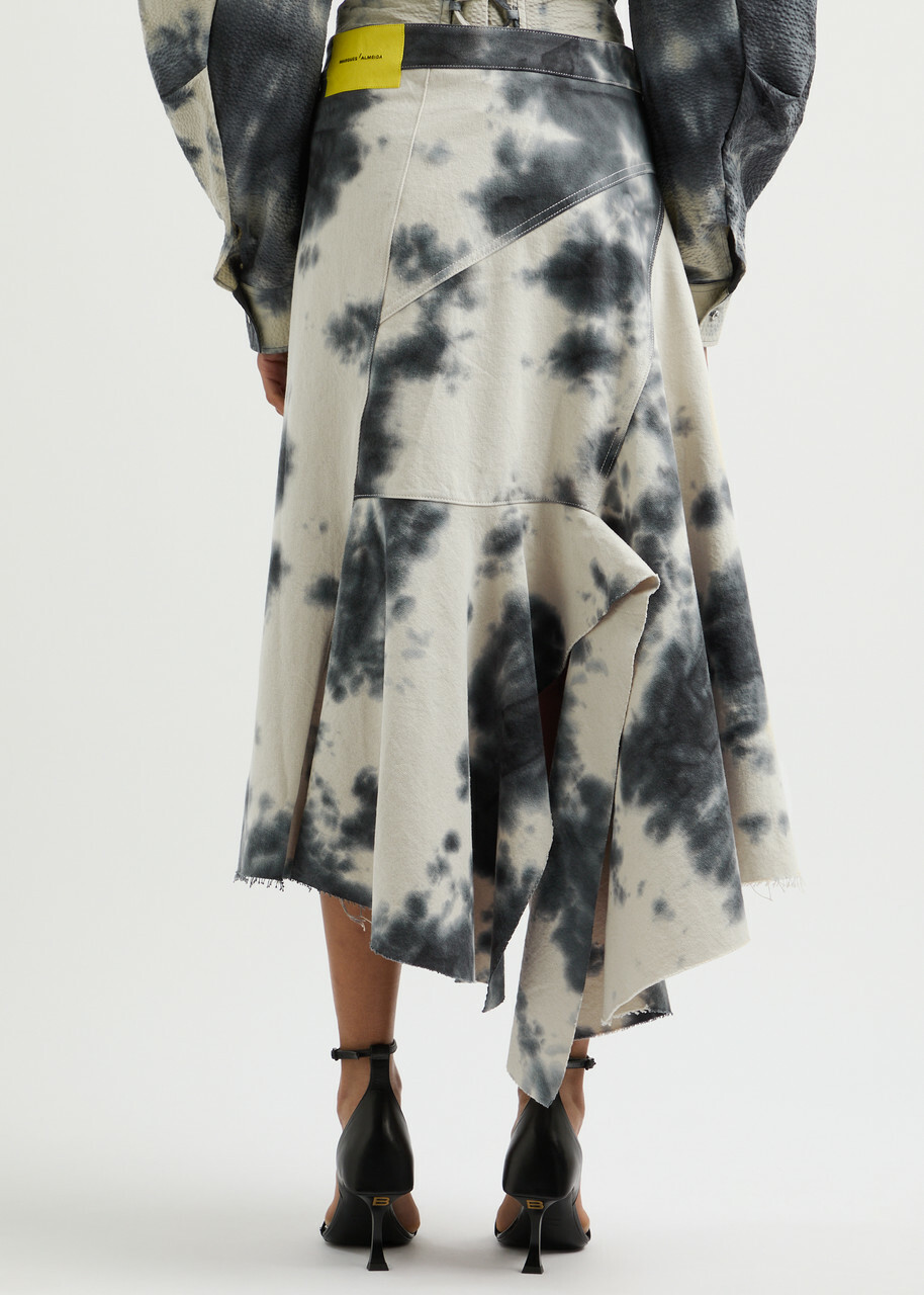 Marques' Almeida Tie-dye Asymmetric Denim Wrap Skirt Cream