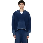 Les Tien Navy Heavyweight Raw Cropped Hoodie