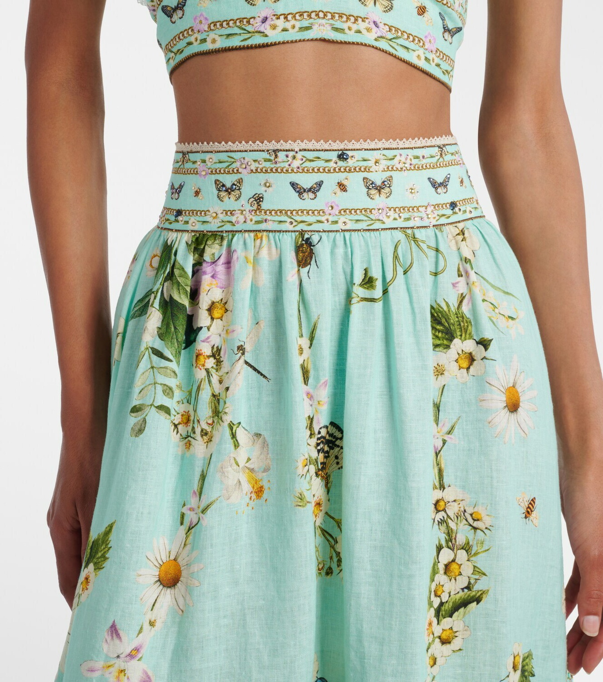 Camilla Floral tiered linen maxi skirt