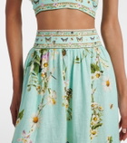 Camilla Floral tiered linen maxi skirt