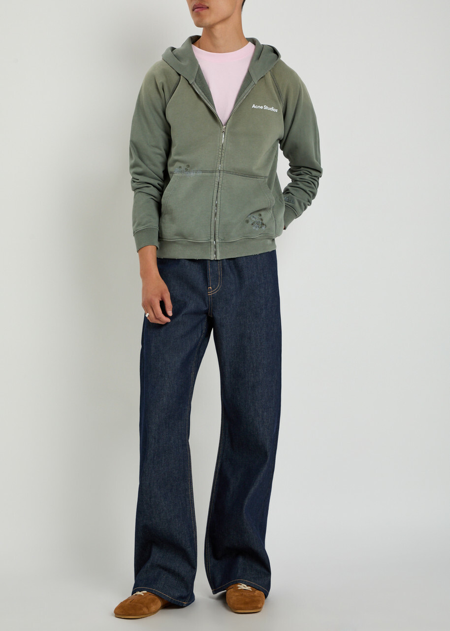 Acne Studios Logo Hooded Zip-through Cotton Sweatshirt Grey