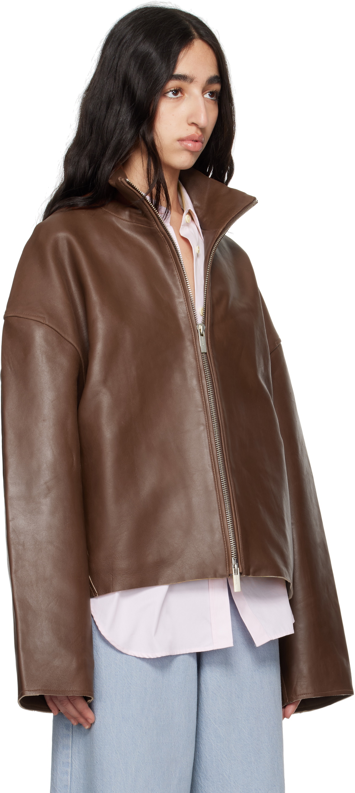 REMAIN Birger Christensen Brown Bonded Leather Jacket