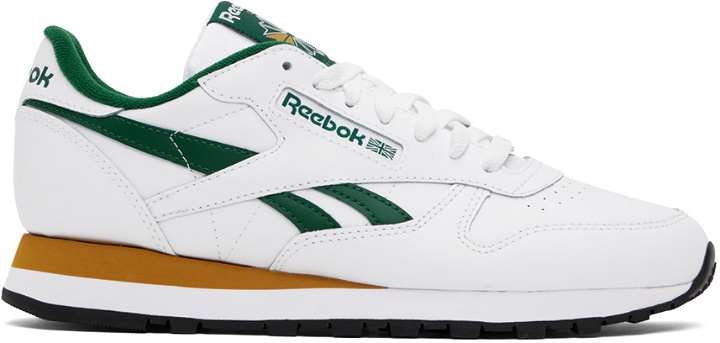 Photo: Reebok Classics White & Green Classic Leather Sneakers