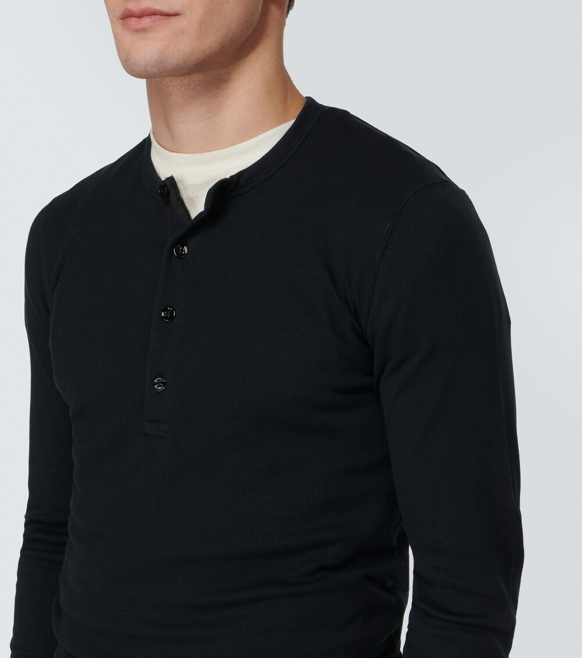 【Tom Ford】リブニットジャージ Henleyシャツ Tom Ford Ribbed-knit jersey Henley shirt TOM FORD